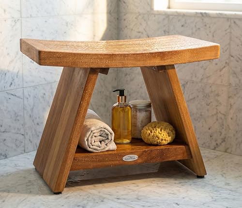 Patented 24" Asia Teak Shower Bench with Shelf - 24 Inch (Pack of 1) | Durable, Water-Resistant Teak, Shower Chair & Shaving Foot Rest, Indoor/Outdoor Use - size: 24 Inch (Pack of 1)
