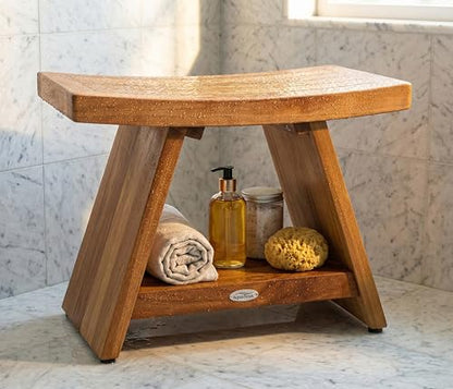 Patented 24" Asia Teak Shower Bench with Shelf - 24 Inch (Pack of 1) | Durable, Water-Resistant Teak, Shower Chair & Shaving Foot Rest, Indoor/Outdoor Use - size: 24 Inch (Pack of 1)