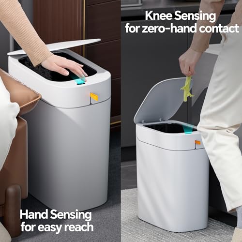 CTIME 3.5 Gallons Smart Automatic Sensor Rechargeable Trash Can with Lid | Non-contact automatic sensing, automatic bagging, pet-proof, slim and waterproof,for bathrooms, offices, kitchens, bedrooms.