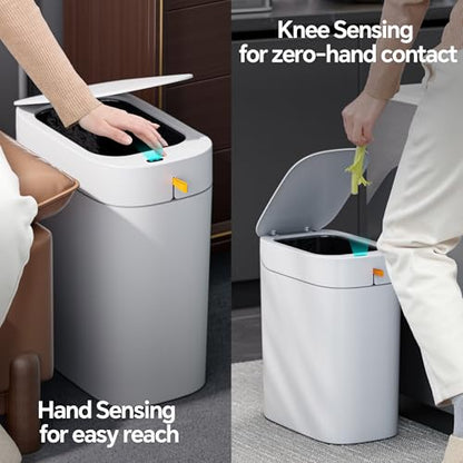 CTIME 3.5 Gallons Smart Automatic Sensor Rechargeable Trash Can with Lid | Non-contact automatic sensing, automatic bagging, pet-proof, slim and waterproof,for bathrooms, offices, kitchens, bedrooms.