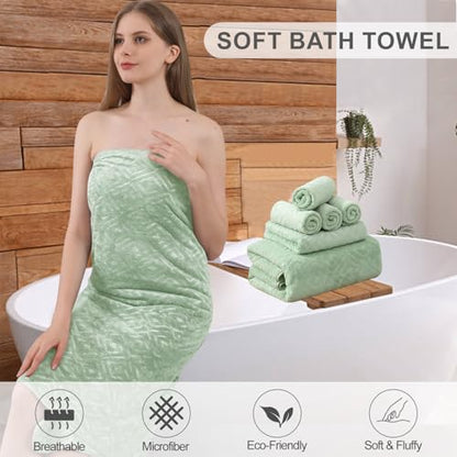Smuge 18-Piece Bath Towel Set, Include 6 Bath Towel Sheets, 6 Hand Towels and 6 Washcloths - Highly Absorbent Quick Dry 100% Microfiber,Ultra Soft Bathroom Towel Set (Light Green) - color: Light Green, size: 18 Pcs Bath Towel Set