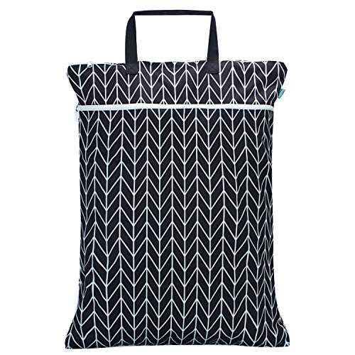 Teamoy Cloth Diapers Wet Dry Bag, Travel Tote Organizer, L, Black Arrow | Waterproof, Reusable, Hanging Wet Bags with Two Compartments, for Swimsuits, Towels, Clothes, Laundry, Beach, Pool, Gym - color: Black Arrow, size: Large (Pack of 1)