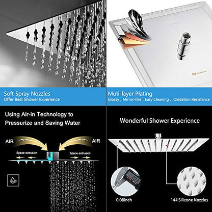 NearMoon Rain Shower Head, High Flow Stainless Steel Square Rainfall Shower, Waterfall Bath Shower Body Covering, Ceiling or Wall Mount (12 Inch, Chrome Finish) - color: Chrome Finish, size: 12 Inch Square