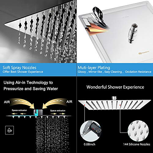 NearMoon Rain Shower Head, High Flow Stainless Steel Square Rainfall Shower, Waterfall Bath Shower Body Covering, Ceiling or Wall Mount (12 Inch, Chrome Finish) - color: Chrome Finish, size: 12 Inch Square