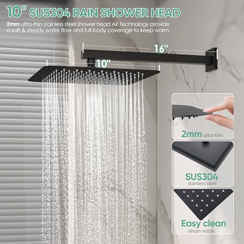 Black Tub Shower System with 10" Rain Head, Handheld & Valve Kit | All-Metal Tub Shower Faucet Set, Wall Mounted Rain Showerhead, Handheld Spray, Includes Valve and Trim Kit, Matte Black - color: Matte Black 10