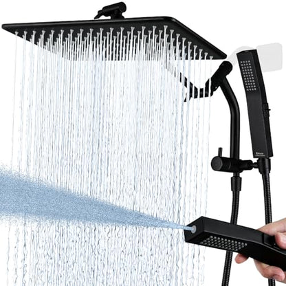 G-Promise 14 Inch All Metal Rain Shower Head with Handheld (Matte Black) | Full Body Coverage, Pause Mode Diverter, Power Wash Mode Handheld, Suits Every Height, Easy to Install, Modern Bath Upgrade - color: Matte Black, size: 14 Inches