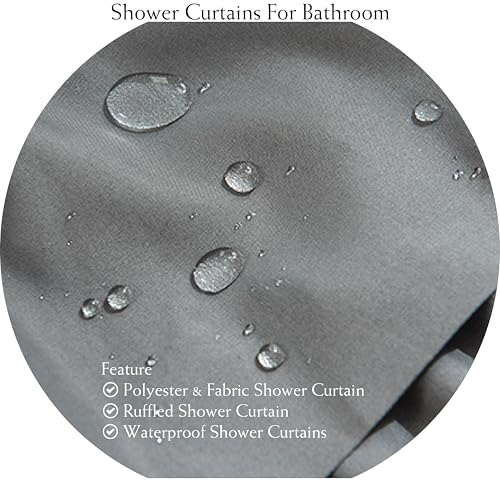 Gray Ruffle Shower Curtain for Bathroom, 72 x 84, Machine Washable Fabric | Handcrafted Ruched Ruffles, Extra-Long 72x84, Soft Brushed Microfiber, Full Coverage Fit, 12 Hooks Included, Easy Hanging - color: Grey, size: 72"W x 84"L (Pack of 1)