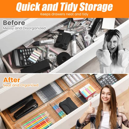 6 Pcs Large Size Clear Drawer Organizer Set, Acrylic Non Slip Non Cracking Kitchen Drawer Storage Tray Divider, Multifunctional Storage for Cosmetics, Bathroom, Tools, Kitchen and Office - size: 6 PACK