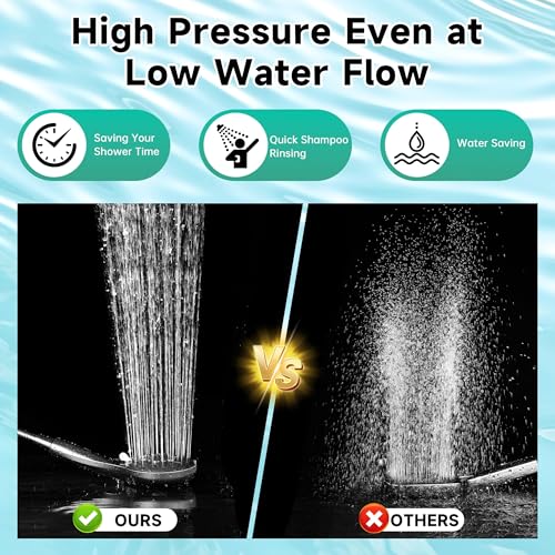 BRIGHT SHOWERS High Pressure Shower Head with Handheld, 9 Spray Settings Showerhead Built in Power Wash to Clean Tub and Pets, Extra Long 69" Hose, Adjustable Bracket, Chrome - color: Chrome, style: 2.5 GPM | 9 Modes