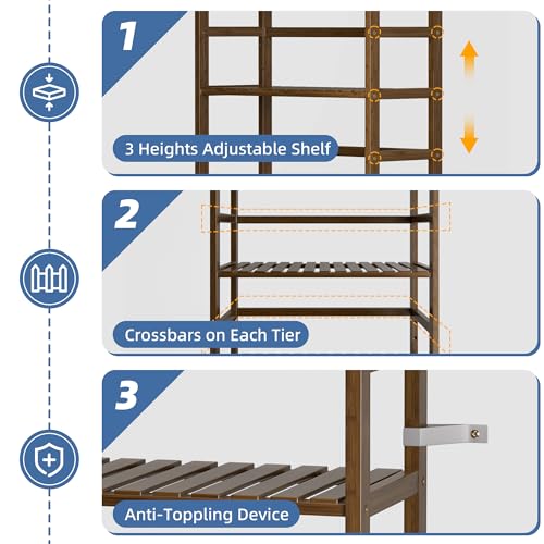 HITNET Bookcase, Bamboo Bookshelf, 6-Tier Adjustable Tall Open Book Shelf, Free Standing Storage Shelves Organizer, Flower Plant Display Stand, Walnut - color: Walnut