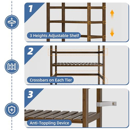 HITNET Bookcase, Bamboo Bookshelf, 6-Tier Adjustable Tall Open Book Shelf, Free Standing Storage Shelves Organizer, Flower Plant Display Stand, Walnut - color: Walnut