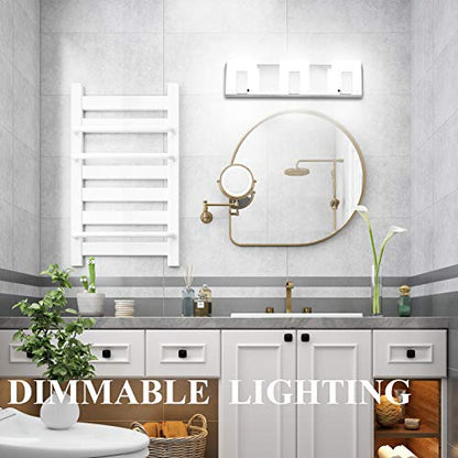 Aipsun 3 Lights Dimmable Modern LED Vanity Light for Bathroom Frosted White Acrylic Chrome Up and Down Bathroom Wall Light Fixtures Over Mirror(White Light 6000K) - size: 3 Lights