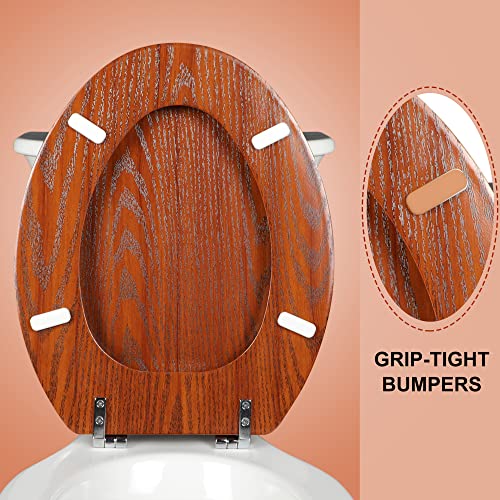 Elongated Toilet Seat Molded Wood Toilet Seat with Zinc Alloy Hinges, Easy to Install also Easy to Clean, Anti-pinch Wooden Toilet Seat by Angol Shiold (Elongated, Brownish Yellow) - color: Brownish Yellow, size: Zinc Alloy Hinge