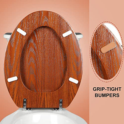 Elongated Toilet Seat Molded Wood Toilet Seat with Zinc Alloy Hinges, Easy to Install also Easy to Clean, Anti-pinch Wooden Toilet Seat by Angol Shiold (Elongated, Brownish Yellow) - color: Brownish Yellow, size: Zinc Alloy Hinge