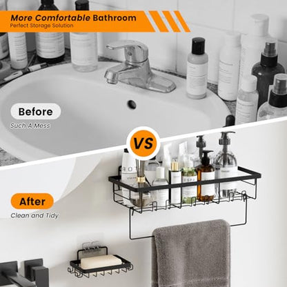 4-Pack Adhesive Bathroom & Kitchen Organizer Rack with Soap Holder | Large Capacity Rustproof Storage Shelf for Home Decor