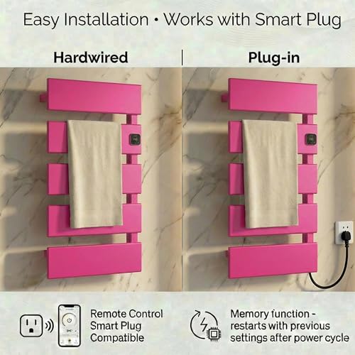 5 Panel Pink Heated Towel Rack for Bathroom Towel Warming | Fast-heat in 2-3 minutes. Dry towels in 4 hours. Smart thermo control and precise timer, Work with Smart Plug. - size: 5 Panel