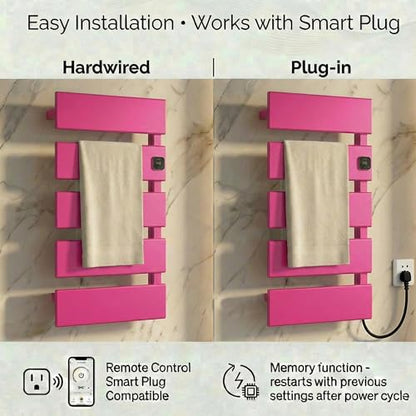 5 Panel Pink Heated Towel Rack for Bathroom Towel Warming | Fast-heat in 2-3 minutes. Dry towels in 4 hours. Smart thermo control and precise timer, Work with Smart Plug. - size: 5 Panel