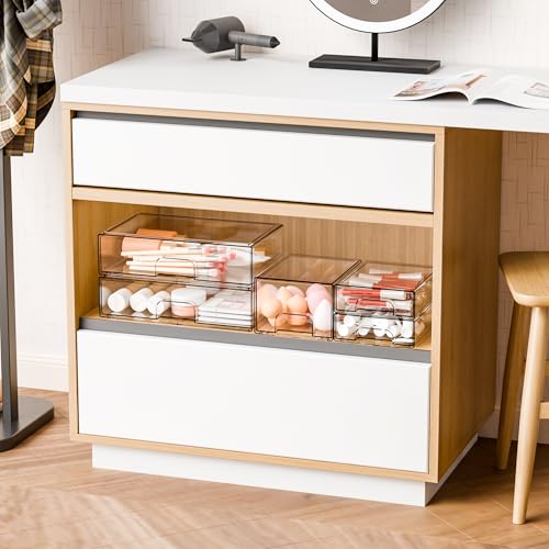 8 Pack Clear Stackable Storage Drawers,Acrylic Drawer Organizer for Medicine,Palettes,Hair Accessories and Makeup Organizer,Plastic Drawers for Cabinet,Office,Desk,Bathroom Storage Containers - style: 8 PACK