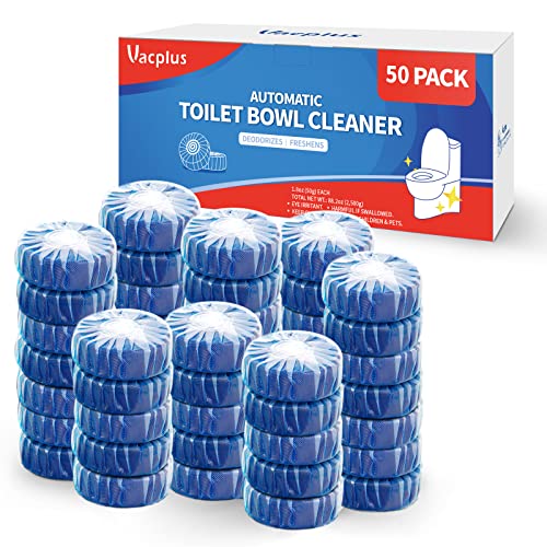 Vacplus Automatic Toilet Bowl Cleaner Tablets, Drop-In Tank Cleaner for Bathroom, Prevent Stains & Deodorize, Long-Lasting Cleaning Tabs, Easy-Use Freshener for Bowl & Tank, 50 Pack | Bathroom Tank, Prevent Stains, Deodorizing, Easy Use - size: 1 Count (P