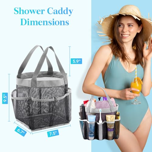 Lifewit Mesh Shower Caddy Portable for College Dorm Room Essentials with 7 Pockets, Freestanding Hanging Organizer Basket, Quick Dry Tote Bag for Camping, Bathroom, Beach, Travel, 1 Pack, Grey | 2 Handles, Freestanding, Quick Dry Tote Bag, 7 Pockets, for