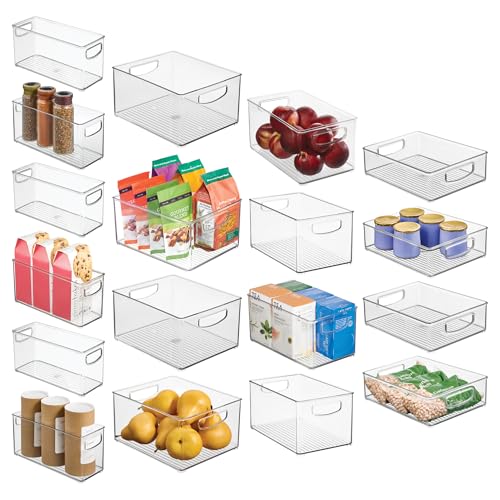 iDesign Stackable Plastic Handle Bin Storage Organizers, 18 Pack, Clear | For Kitchen, Fridge, Pantry, Home, Assortment Set - style: Pack of 18