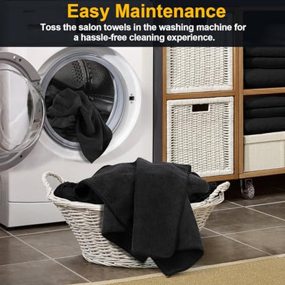 UNIMADE Salon Towels 48 Pack, Microfiber Barber Towel Bulk,(16x29 inches) Fast Drying Hair Towels Super Soft Black Hnad Towels for Gym, Salon, Bath, Spa Use and Home Hair Care(Not Bleach Proof) | (16x29 inches) Hair-Drying Cloth Super Soft Black Hand Clot