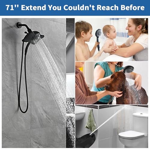 GRICH Shower Hose Extra Long: 71 Inch Metal Cord High-Density Anti-Leak Stainless Steel Shower Head Hose Replacement, Ultra-Flexible & Durable Bathroom Pipe with Solid Brass Insert & Nut, Matte Black - color: Matte Black