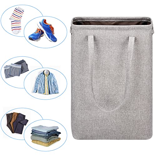 Laundry Basket with Handles Grey Coffee-Slim Laundry Bin Collapsible Dirty Clothes Basket Narrow Laundry Bag Foldable Dirty Hamper for Camping, Dorms, Apartments - color: Grey