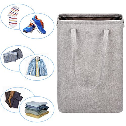 Laundry Basket with Handles Grey Coffee-Slim Laundry Bin Collapsible Dirty Clothes Basket Narrow Laundry Bag Foldable Dirty Hamper for Camping, Dorms, Apartments - color: Grey