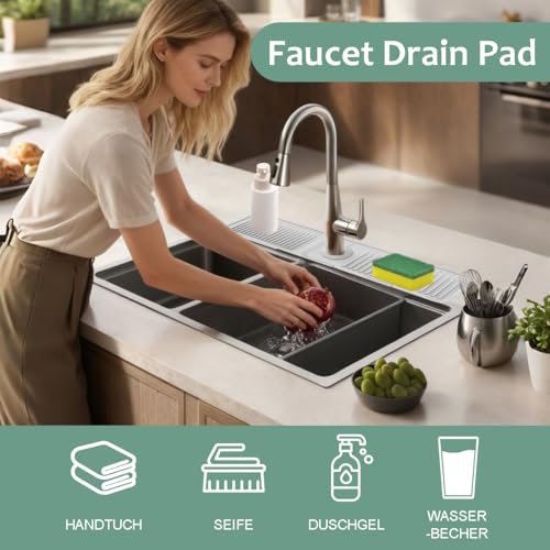 24 Inch Upgraded Draining Mat Folding faucet Mat for Bathroom Sink Splash Guard 7° Slope with Button Lock Water Draining Pad for Kitchen Bathroom Bar(Light Grey) - color: Light Grey