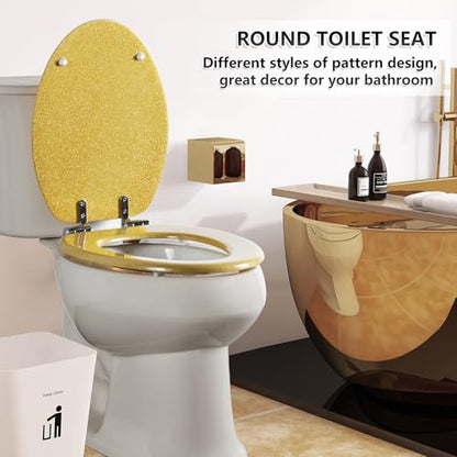 Angol Shiold Glitter Toilet Seat Molded Wood Elongated Toilet Seat with Quietly Close and Quick Release Hinges, Easy to Clean also Easy to Install (Elongated 18.5'', Yellow) - color: Yellow, size: Elongated 18.5‘’