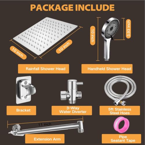 Shower Head,10”Rain Shower Head with Handheld Spray Combo with 11'' Angle Adjustable Extension Arm/Flow Regulator/Shower System,High Pressure Rainfall Shower Head Clean Bathroom,Matt Black - color: Sliver, size: 10 Inch
