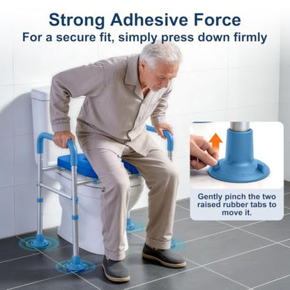 Adjustable Raised Toilet Seat with Handles for Seniors, Blue | 400lbs Capacity Elongated Toilet Seat Riser, Elevated Toilet Seat with Soft Cushion & Removable Armrests - color: Cozy Blue