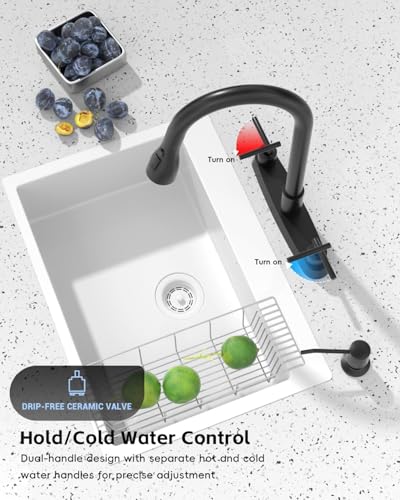 APPASO 4 Hole Kitchen Faucet with Pull Down Sprayer Matte Black 8'' Center | Black Kitchen Faucets with Soap Dispenser, High Arc Modern Sink Faucet for 3-4 Hole Standard Sinks, Lead-Free Certified - color: 1-Black