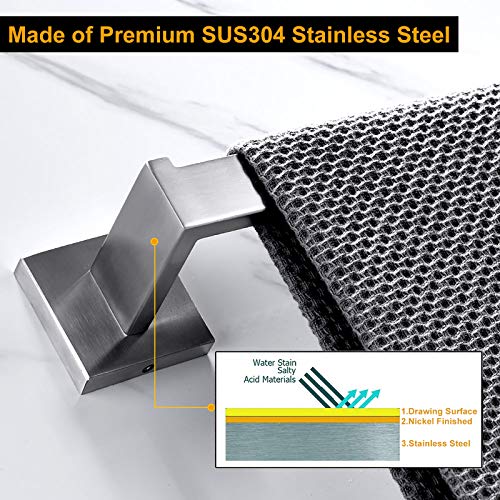 Nolimas Brushed Nickel Bath Hand Towel Bar Single Bars Towel Ring Classic Wall Mounted SUS304 Stainless Steel Bathroom Square Towel Rack Toilet Kitchen Towel Shelf Single Layer