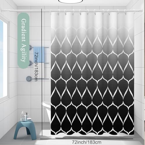 TIKABC Shower Curtain Liner, 4G PEVA Shower Liner, Plastic Waterproof Shower Curtains, with Grommet Holes and 3 Magnetic Weights(Gradient Black Gird) - color: Gradient Black Grid