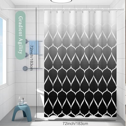 TIKABC Shower Curtain Liner, 4G PEVA Shower Liner, Plastic Waterproof Shower Curtains, with Grommet Holes and 3 Magnetic Weights(Gradient Black Gird) - color: Gradient Black Grid