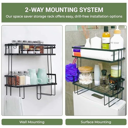 DINEST 2 Tier Over the Toilet Storage Shelf Rack Organizer, Sturdy Bathroom Organizer Shelves, Space Saver Multifunctional Wall Mounted Design, No Drilling Anti-Rust Bathroom - Black - color: Black