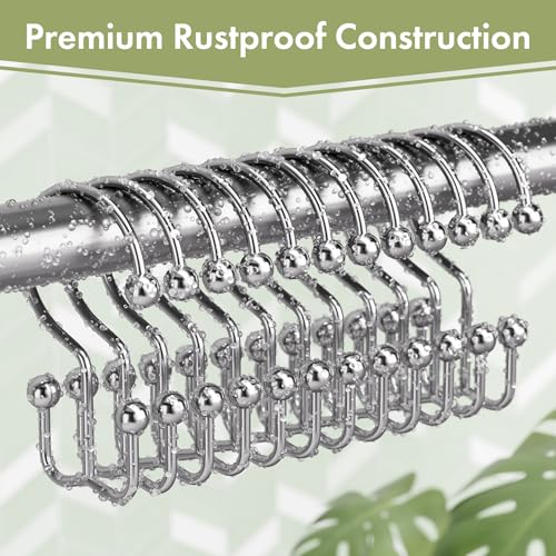 Chrome Shower Curtain Hooks, 12PCS Minimalist Simple Double Shower Curtain Rings, Rust-Resistant Metal Shower Hooks Shower Curtain Hangers, Shower Rings for Bathroom Shower Rods Curtains - color: Chrome, style: Minimalist - Double Hooks