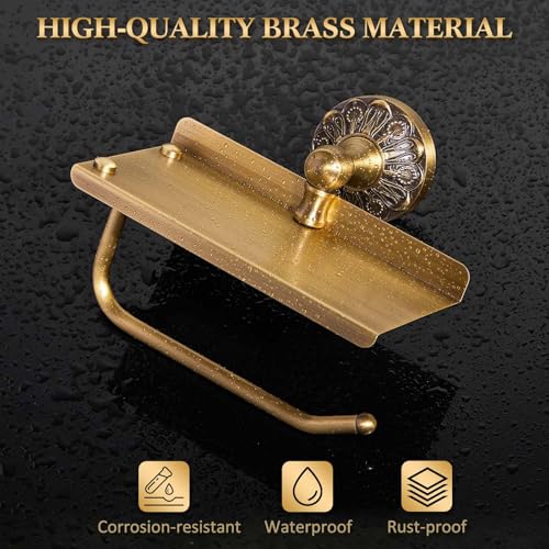 2 Pieces Set Antique Brass Toilet Paper Holder Retro Brass Hand Towel Ring Tissue Roll Paper Hanger Bathroom Hardware Wall Mounted Vintage Bathroom Accessories(Style 1) - style: Style 1