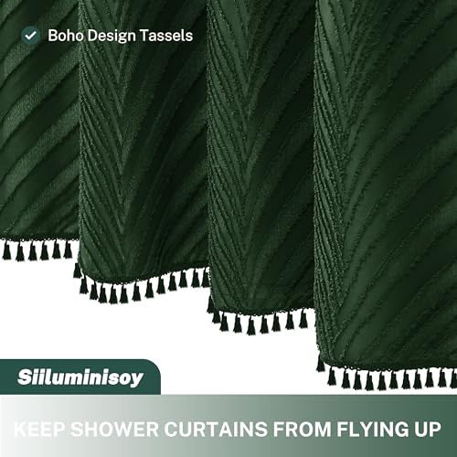 Siiluminisoy Extra Long Shower Curtain Dark Green 96 Inch Shower Curtain Boho Woven Fabric Tufted Leaves Textured Shower Curtains for Bathroom - color: Dark Green L, size: 72"W x 96"L (Pack of 1)