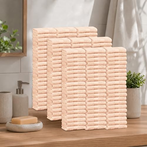 100% Cotton Washcloths 12x12 Inches, 600 GSM, Soft & Absorbent, Durable, Set of 200, Beige - color: Beige, size: Washcloth Set of 200