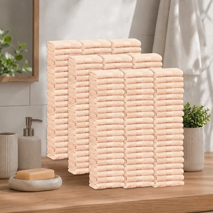 100% Cotton Washcloths 12x12 Inches, 600 GSM, Soft & Absorbent, Durable, Set of 200, Beige - color: Beige, size: Washcloth Set of 200