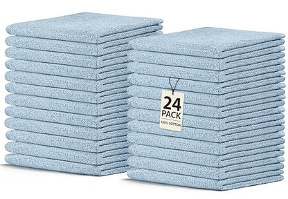 Crystal Ridge Cotton Wash Cloths 24 Pack - Washcloths for Showering, Face and Body, Soft and Highly Absorbent Multipurpose Towels for Bathroom, Kitchen, Spa and Gym - Wash Rags 12 x12 (Lt Blue)