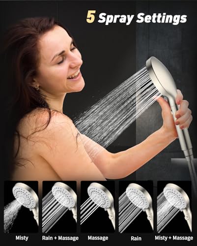 High Pressure Handheld Shower Head with Hose, Brushed Nickel | 80" Extra Long Stainless Steel Hose & Adjustable Bracket, Shower Heads with ON/OFF Switch for Pets Bath - color: Brushed Nickel, style: 6 Spray-Settings