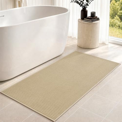 tchdio Bathroom Runner Rug, Absorbent Washable Thin Bath Mat, Non Slip Quick Dry Bath Rugs with Solid Rubber Backing, Low Profile Bath Mat, Beige, 24" x 48" - color: Beige, size: 4' x 2' (Rectangular)