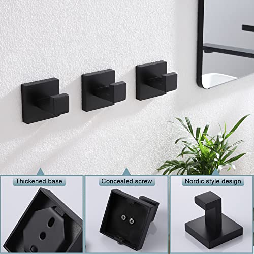 KOKOSIRI Bath Towel Hook Wall Mounted Square Robe Hook Coat Hook Bathroom Kitchen Garage Heavy Duty SUS 304 Stainless Steel 3 Pack Matte Black B1010BK-P3 - color: Matte Black, size: 3 Pack