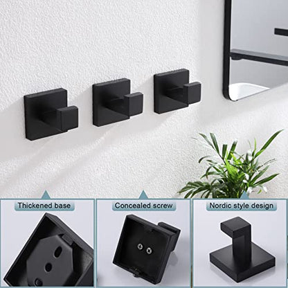 KOKOSIRI Bath Towel Hook Wall Mounted Square Robe Hook Coat Hook Bathroom Kitchen Garage Heavy Duty SUS 304 Stainless Steel 3 Pack Matte Black B1010BK-P3 - color: Matte Black, size: 3 Pack