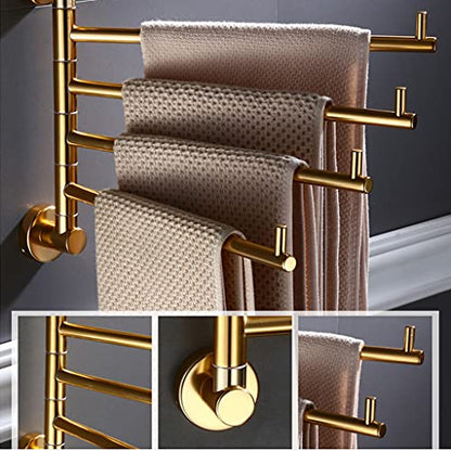 ZHOUXIAO Modern Swing Out Towel Bar Holder Wall-Mounted/Gold Swivel Towel Rack Hanger Organizer for Bathroom or Kitchen, Towel Bar Folding Arm Swivel Hanger Bathroom Storage 4bars