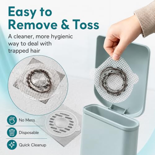 Disposable Drain Hair Catcher Mesh Stickers, Round & Square Shower Drain Covers for Hair, Adhesive Bathtub Sink Drain Protector, Disposable Hair Trap Strainer for Bathroom, Kitchen, Tub